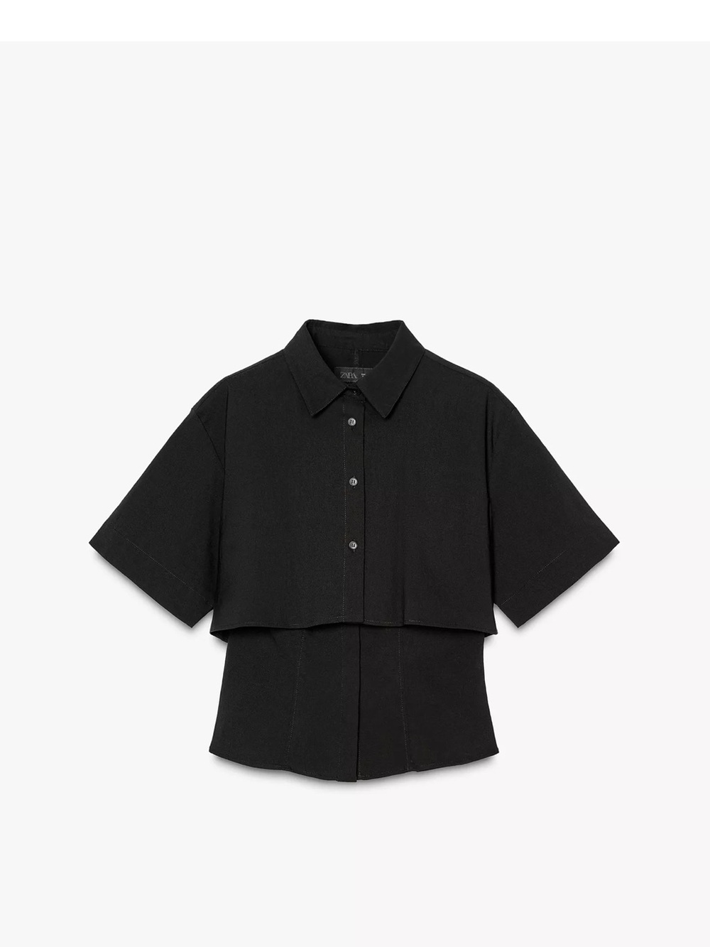 Zara Black Layered Short-Sleeve Button-Up Top